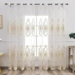 European Elegant Gold Embroidered Lace Sheer Curtains