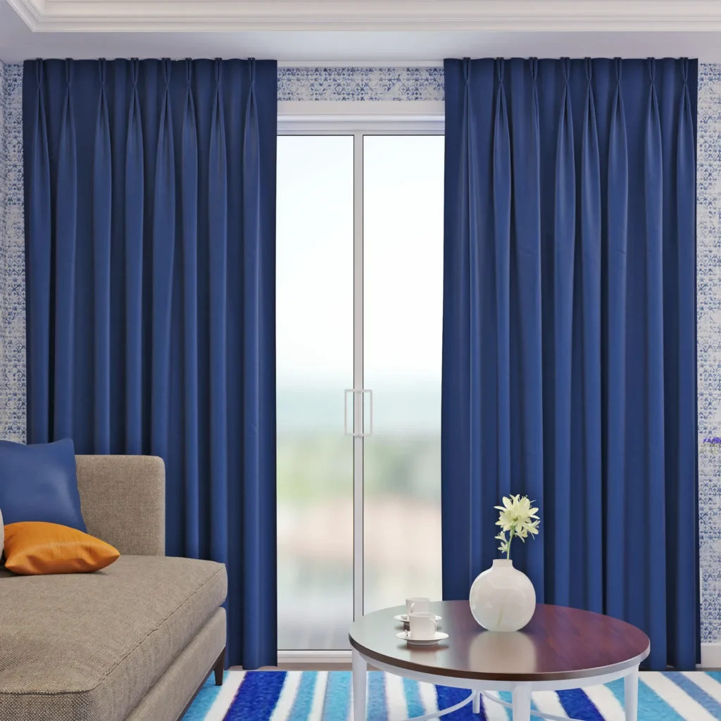 Blue Pinch Pleat Blackout Curtain Sedar