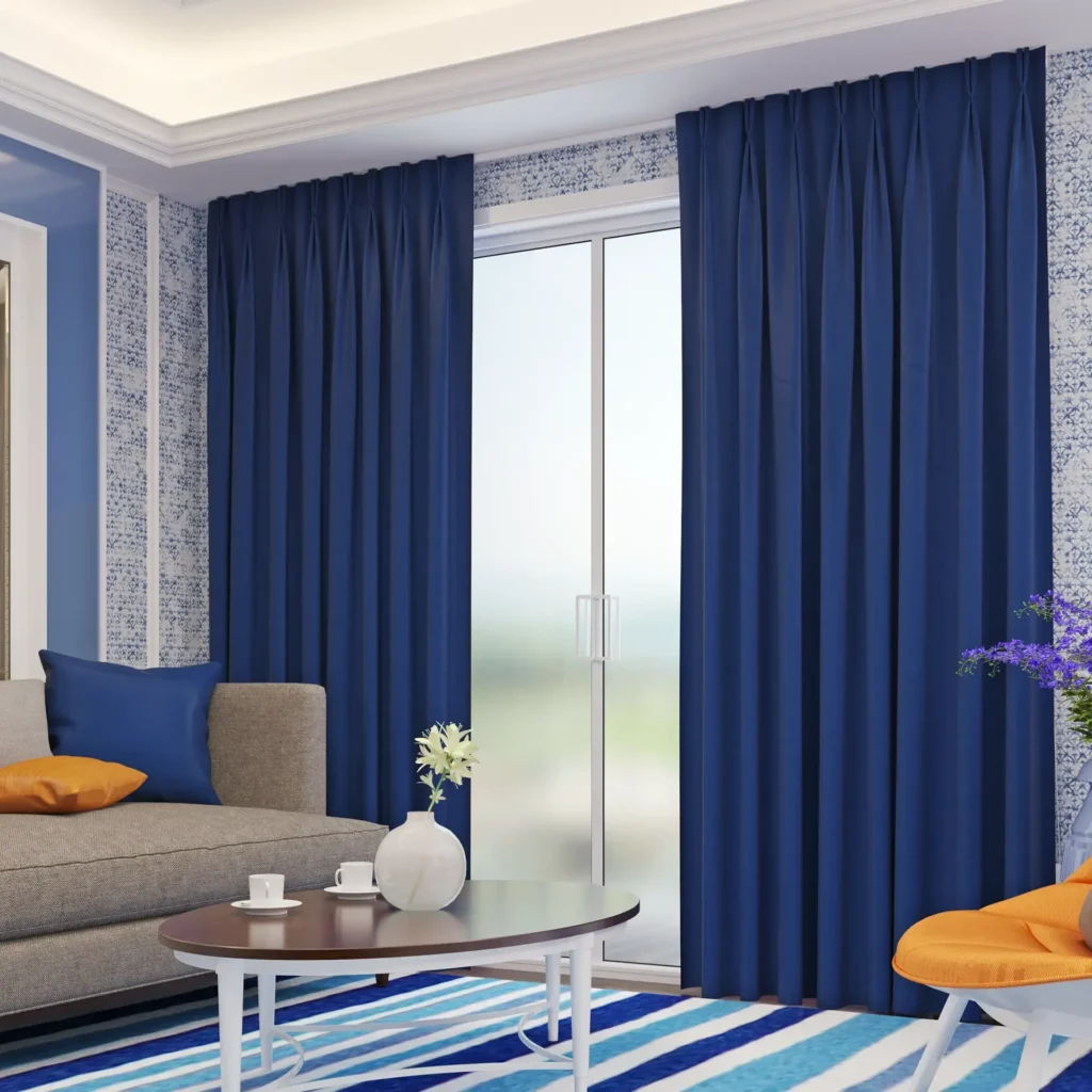 Blue Pinch Pleat Blackout Curtain Sedar