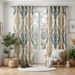 Dusty Blue Damask Blackout Curtains – Floral Window Panels
