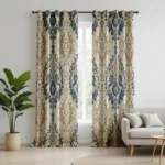 Dusty Blue Damask Blackout Curtains – Floral Window Panels