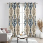 Dusty Blue Damask Blackout Curtains – Floral Window Panels