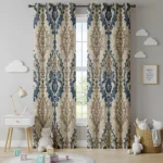Dusty Blue Damask Blackout Curtains – Floral Window Panels
