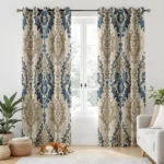 Dusty Blue Damask Blackout Curtains – Floral Window Panels