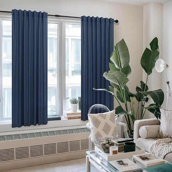Navy Blue Linen Curtains 72 Inch Light Filtering Panels