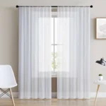 Chiffon Curtains White Semi-Translucent Floral Drapes