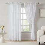Chiffon Curtains White Semi-Translucent Floral Drapes