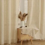 Linen Curtains 2pcs Bohemian Plain Blackout Drapery
