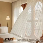 Sheer Curtains 2pcs Linen Striped Tulle Drapery