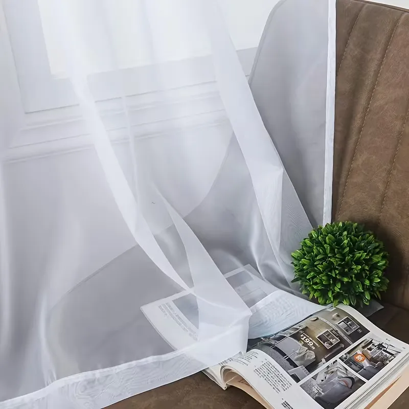 Chiffon Curtains White Semi-Translucent Floral Drapes