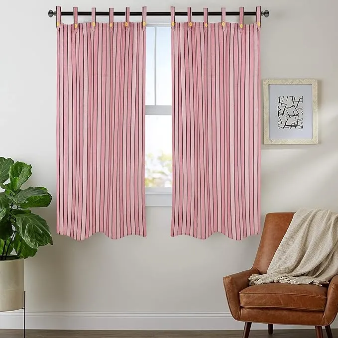 Cotton Striped Semi-Darkening Curtains Pastel Pink