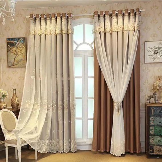 Double Layer Blackout Curtain with Lace Overlay Girl’s Bedroom