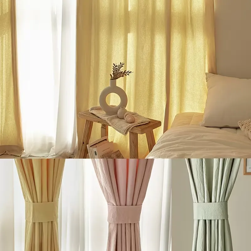 Linen Curtains Wooden & Cotton Minimalist Window Drapery