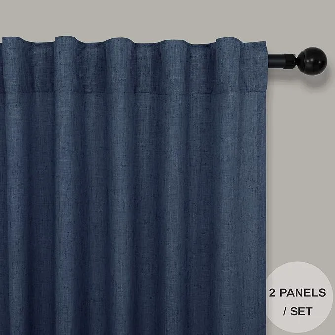 Navy Blue Linen Curtains 72 Inch Light Filtering Panels
