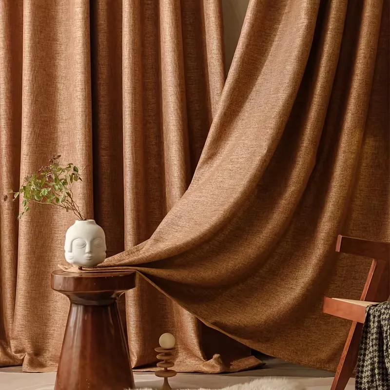 Silk Curtains 2pcs Solid Color Minimalist Window Drapery